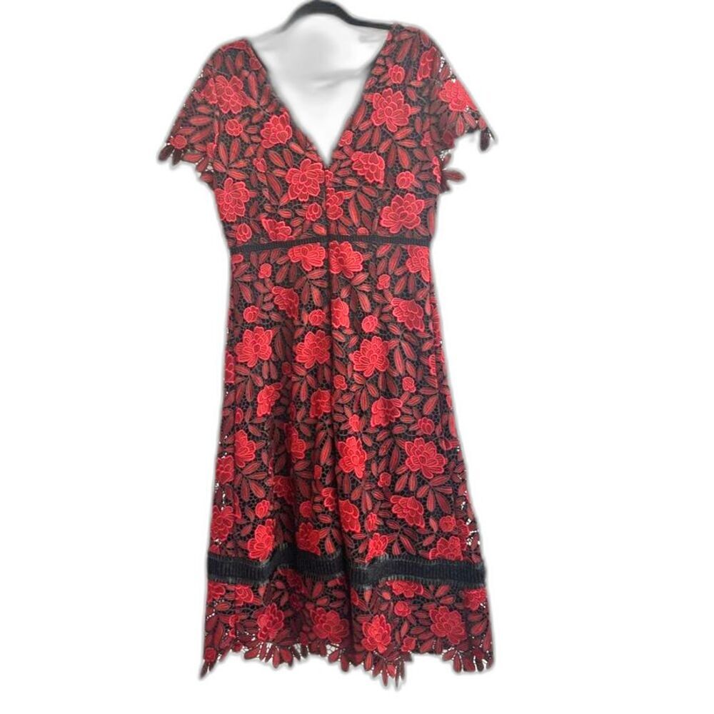 M & S Collection Red Valentines Lace Floral Dress Womens Size 8 Midi Applique